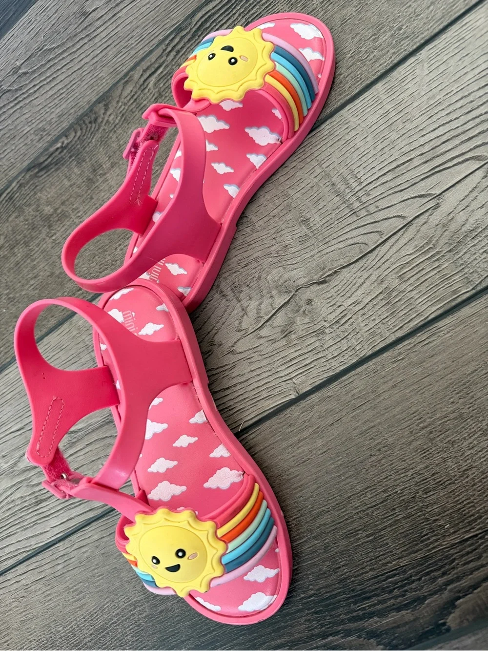 Mini Melissa Pink Sandals with Yellow Sun and Rainbow Straps